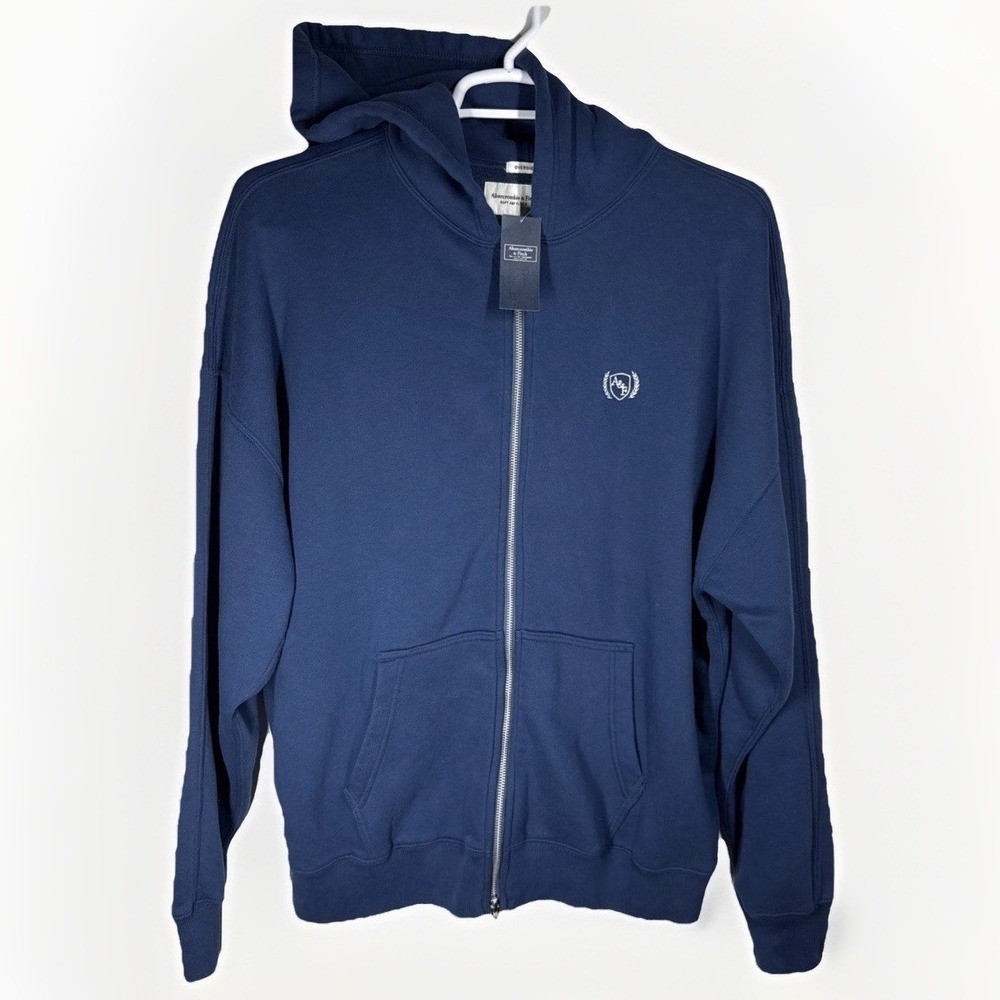 NWT Abercrombie & Fitch Oversized 2-Way Zip Hoodie SoftAF Archive Crest XL‎ Men